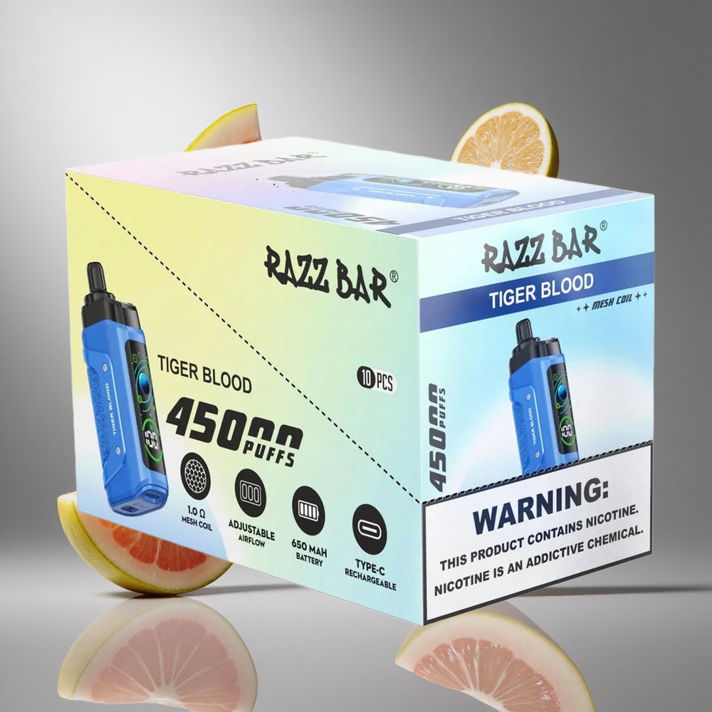 Razz Bar 45000 Bouffées Vape Jetable Sang de Tigre batterie rechargeable 650 mAh vape wholesale Belgium