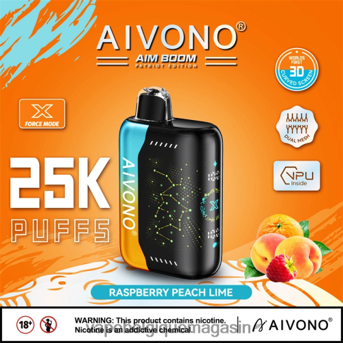 Eliquide Belgique - Aivono AIM BOOM 25000 HZ2D6350 framboise pêche citron vert