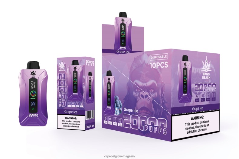Eliquide Belgique - Bang Beach Vape à écran intelligent de 20 000 bouffées glace aux raisins 4V64F810