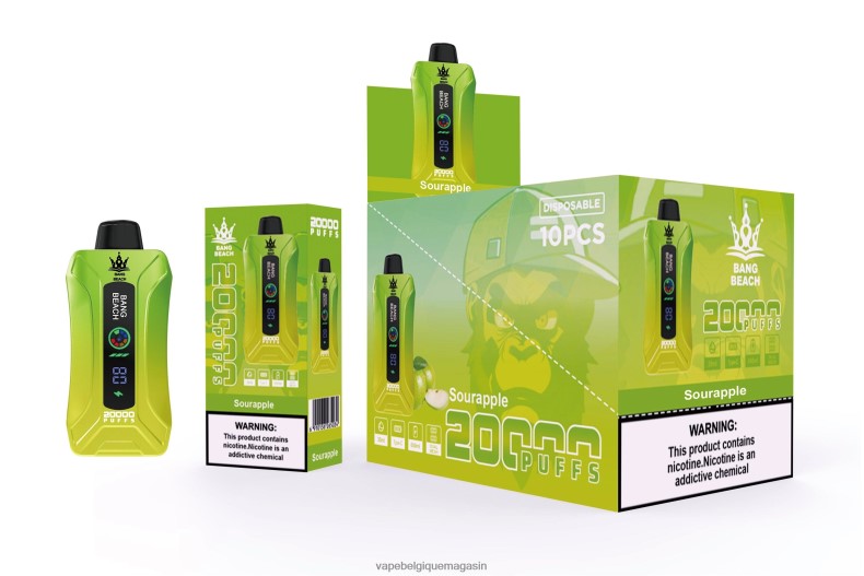 Vape Belgique - Bang Beach Vape à écran intelligent de 20 000 bouffées pomme aigre 4V64F81