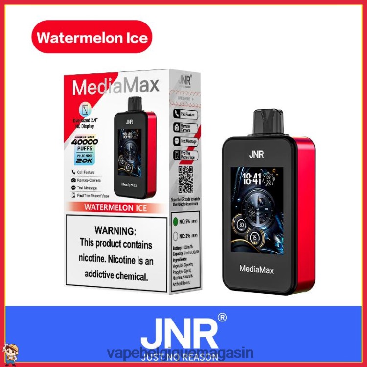 Vape Jetable - JNR MediaMax 40 000 bouffées glace à la pastèque T26B2D18